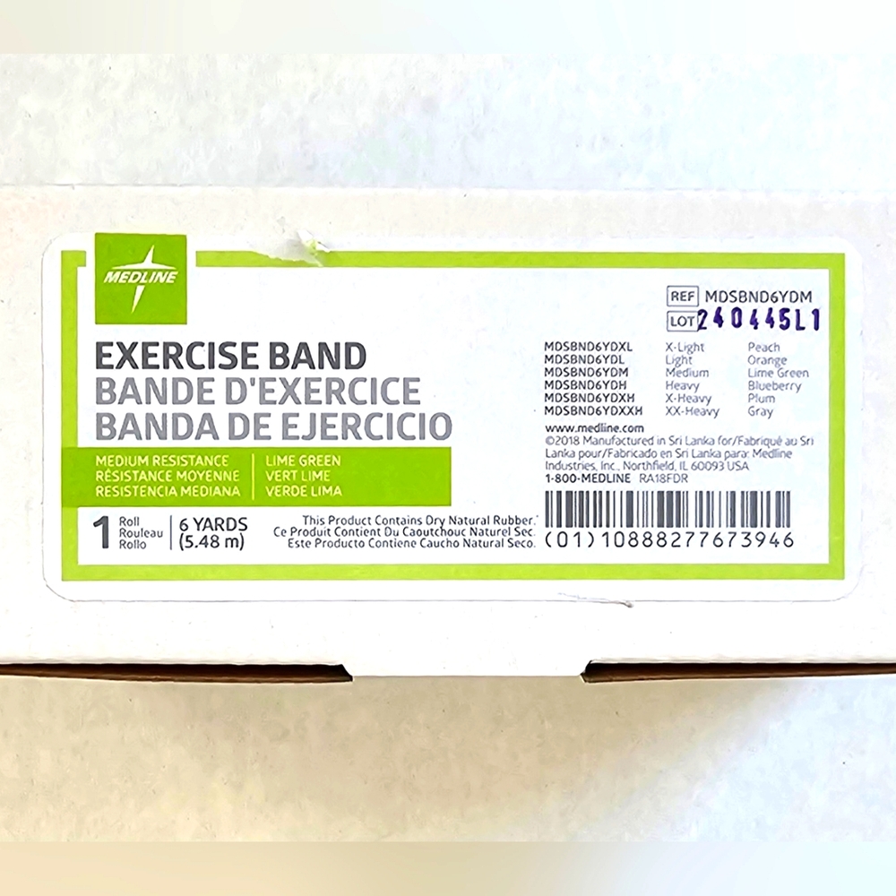Medline Exercise Band 6 Yard Roll Latex Free Medium Resistance Lime Green
